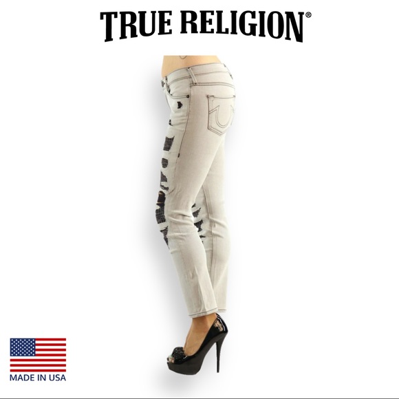 True Religion Cora Crop Mid Rise Straight Distressed Jeans Size 23 (WB-4) - Picture 4 of 9